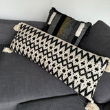 Black & Cream Tufted Long Cushion with Tassels 45x90cm