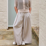 Wide Leg Pleated Palazzo Trouser - Mushroom