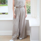 Wide Leg Pleated Palazzo Trouser - Mushroom