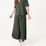 Linen Viscose Button Back Vest Top - Khaki