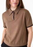 Cashmere-like Short Sleeved Knitted Polo Shirt - Mink