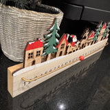 Long Wooden Advent Calendar with Santa's sleigh & village