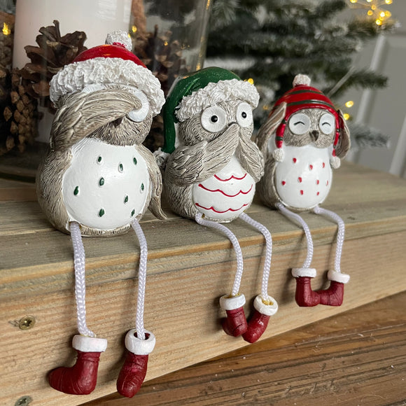 Christmas Owl Shelf Sitter - Red & Green