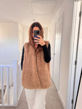 Faux Fur Long Gilet - Linen