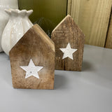 Mango Wood House with Embossed White Star - 2 sizes
