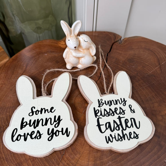 Hanging Wooden Natural Rabbit Plaques 15cm Choose from 2 adorable quotes: 