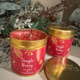 Best Kept Secrets Christmas - Elegance Gold Tin Candle Collection&nbsp;
Presented in a festive gold tin with images of gold pine cones, snowflake, stars on a berry pink background
Fragrance with sparkling red &amp; berry-topped glitter for that elegant finishing touch;&nbsp;
Jingle Berry - Heather &amp; White Berries