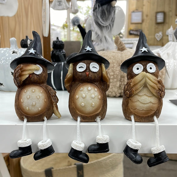 Halloween Owl Shelf Sitters in Witch Hats - 3 styles