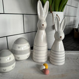 Grey Heart Detailed Porcelain Glazed Egg Ornament Available in 2 sizes; Small 6.5cm & Medium 9cm