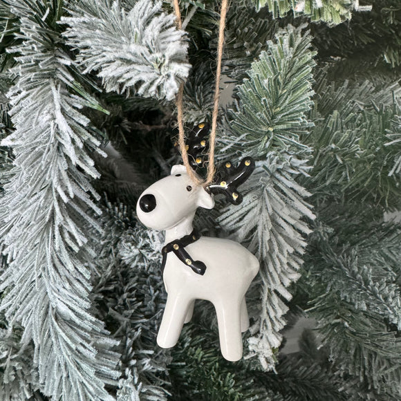 Black & White Ceramic Hanging Reindeer Decoration 9cm