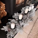 Large L100cm Frosted pine & pinecone 5 candleholder