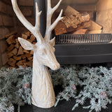 Rustic whitewashed wood-effect glistening Reindeer / Stag head with tall antlers H47.5cm&nbsp;