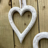 Whitewashed Wooden Hanging Open Hearts - 2 Sizes