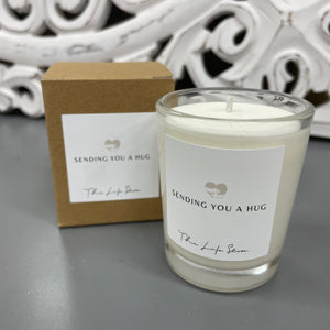 Life Store collection of 9cl Votive glass filled candles made using a natural wax blend  Quote - Sending you a Hug  Fragrance - Vanilla