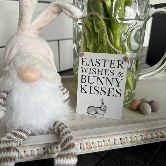 Mini Metal Hanging Sign - Easter Wishes & Bunny Kisses