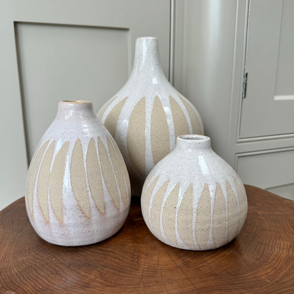 Neutral Earthenware Patterned Vases - 3 sizes