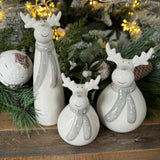 White Ceramic Reindeers with Grey Scarf - Large