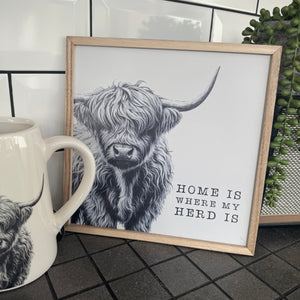 Highland Cow Frame Picture 25cm
'Home is where my herd is!' with a highland cow illustration