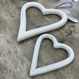 Rustic White Hanging Open Hearts - Large