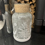 Christmas frosted glass hurricane with snowy scene