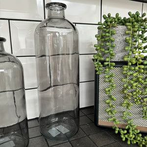 Smokey Grey Glass Bottle Vases Available in 2 sizes; Small H25cm & Large H33.5cm