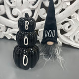Glossy Black Pumpkin Stack 12cm with the quote 'BOO'