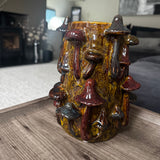 Forest Green glazed distinctive eye-catching unique Vase features intricate 3D mushroom motifs H22.5cm