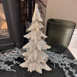 Elegant textured glitter Christmas tree with jagged branch tiers covered in champagne glitter shimmer finish H45cm