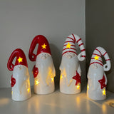 Christmas White & Red LED Ceramic Gonk Family - Red Hat or Striped Hat in 2 sizes