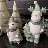 Ceramic White & Green Reindeer with Tree - 2 sizes