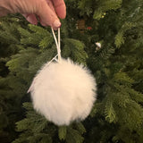 Plush Faux fur Snow Fluffy Bauble with thin leather hanger