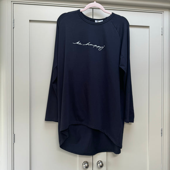 Chalk - Navy Robyn Top with script 'Be Happy'