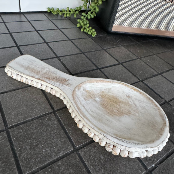 Whitewashed Beaded Mango Spoon Rest L21cm