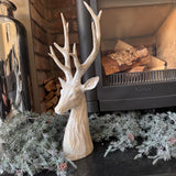 Rustic whitewashed wood-effect glistening Reindeer / Stag head with tall antlers H47.5cm&nbsp;