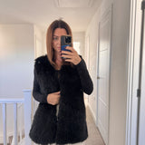 Faux Fur Long Gilet - Linen