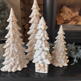 Ceramic off white &amp; beige glazed Tree stood on a gift box with rough Bow detail H30cm&nbsp;