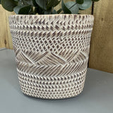 Cement Plant Pot H16 with a Basket style pattern all the way round.