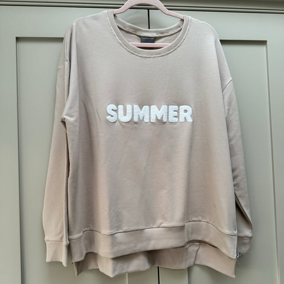 Zip Detail 'Summer' Sweatshirt - Stone