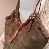 Faux suede Shoulder Bag with trim detail - Chocolate