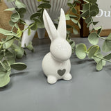Small cute white Ceramic Rabbit with a single grey heart detail 7.5cm&nbsp;