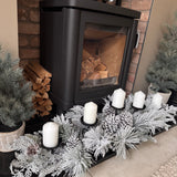 Statement Frosted pine &amp; pinecones&nbsp;with 5 flat pillar candle plates L100cm&nbsp;