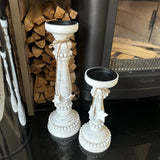 Whitewashed Wooden Beaded Candlestick Holder