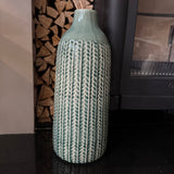 Tall Green Glazed Vase with a cable knit pattern style H37.5cm