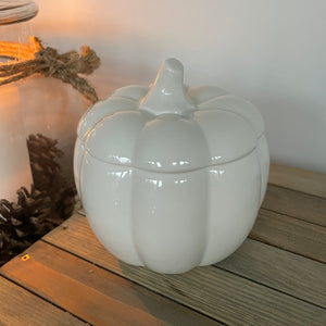 White Ceramic Glazed Pumpkin Storage Jar 12.6cm