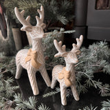 Christmas off white &amp; Neutral Reindeers with a big neutral rough bow&nbsp;
Available in two sizes; Small 15.5cm &amp; Large 21cm