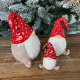 Christmas Ceramic Santa Gonk with Red Spotted Hat - Available in 3 sizes; Small 8cm, Medium 13cm & Large 16cm
