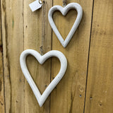 Rustic White Hanging Open Hearts - Large