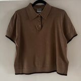 Cashmere-like Short Sleeved Knitted Polo Shirt - Merlot