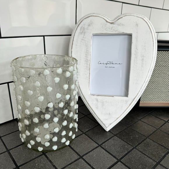 Glass White heart mosaic Vase H17cm