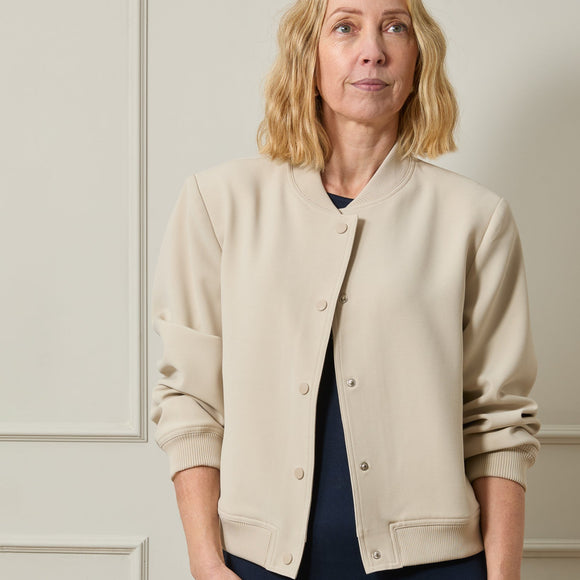 Chalk - Tina smart bomber-style Jacket with relaxed fit. 
Colour - Stone